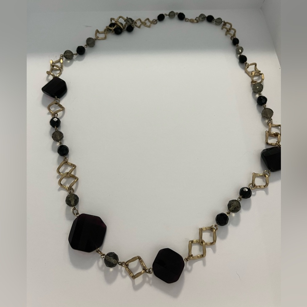 Gold and dark purple beaded necklace. Vintage